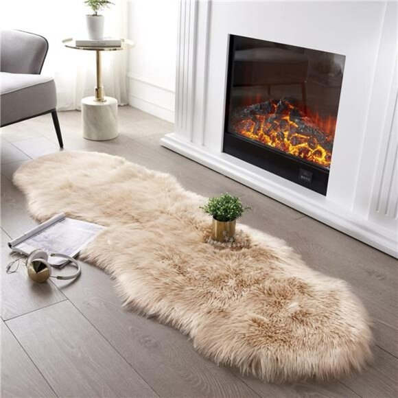 Ultra Soft Fluffy Rug Beige Faux Sheepskin Fur Area Rug Shaggy Couch Cover Seat - Picture 1 of 7